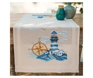 VERVACO Kit Point De Croix Pré-Imprimé Chemin De Table MARINE Broderie Kit Complet Adulte Loisir Créatif Maison Decoration Manuelle Table Cadeou DIY ca. 40 x 100 cm Cross Stitch Embroidery