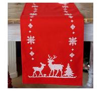 Vervaco Kit Point De Croix Pré-Imprimé Chemin De Table NOËL CERFS Broderie Kit Complet Adulte Loisir Créatif Maison Decoration Manuelle Table Cadeou DIY ca. 30 x 105 cm Cross Stitch Embroidery