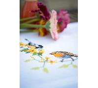 VERVACO Kit Point De Croix Pré-Imprimé Chemin De Table OISEAUX CHANTEURS Broderie Kit Complet Adulte Loisir Créatif Maison Decoration Manuelle Table Cadeou DIYca. 40 x 100 cm Cross Stitch Embroidery
