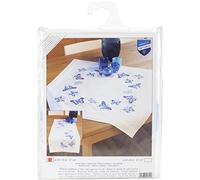 Vervaco Kit Point De Croix Pré-Imprimé Chemin De Table PAPILLONS BLEUS Broderie Kit Complet Adulte Loisir Créatif Maison Decoration Manuelle Table Cadeou DIY ca. 40 x 100 cm Cross Stitch Embroidery