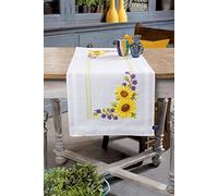 Vervaco Kit Point De Croix Pré-Imprimé Chemin De Table TOURNESOLS Broderie Kit Complet Adulte Loisir Créatif Maison Decoration Manuelle Table Cadeou DIY ca. 40 x 100 cm Cross Stitch Embroidery