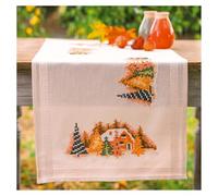 VERVACO Kit Point De Croix Pré-Imprimé Chemin De TablePueblo de inviernoBroderie Kit Complet Adulte Loisir Créatif Maison Decoration Manuelle Table Cadeou DIY ca. 40 x 100 cm Cross Stitch Embroidery