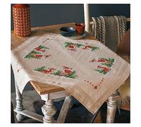 Vervaco Kit Point De Croix Pré-Imprimé Nappe CERF Broderie Kit Complet Adulte Loisir Créatif Maison Decoration Manuelle Table Cadeou DIYca. 80 x 80 cm Cross Stitch Embroidery