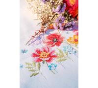 VERVACO Kit Point De Croix Pré-Imprimé Nappe COQUELICOTS Broderie Kit Complet Adulte Loisir Créatif Maison Decoration Manuelle Table Cadeou DIY 72 x 72 cm Cross Stitch Embroidery