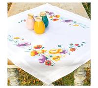 Vervaco Kit Point De Croix Pré-Imprimé Nappe Coquelicots Broderie Kit Complet Adulte Loisir Créatif Maison Decoration Manuelle Table Cadeou DIY ca. 80 x 80 cm Cross Stitch Embroidery