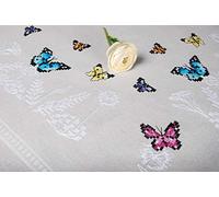 Vervaco Kit Point De Croix Pré-Imprimé Nappe DANSE DES PAPILLONS Broderie Kit Complet Adulte Loisir Créatif Maison Decoration Manuelle Table Cadeou DIY ca. 80 x 80 cm Cross Stitch Embroidery