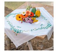 VERVACO Kit Point De Croix Pré-Imprimé Nappe EUCALYPTUSBroderie Kit Complet Adulte Loisir Créatif Maison Decoration Manuelle Table Cadeou DIY ca. 80 x 80 cm Cross Stitch Embroidery