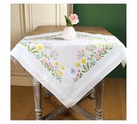 Vervaco Kit Point De Croix Pré-Imprimé Nappe FLEURS DES CHAMPS Broderie Kit Complet Adulte Loisir Créatif Maison Decoration Manuelle Table Cadeou DIY 80 x 80 cm Cross Stitch Embroidery