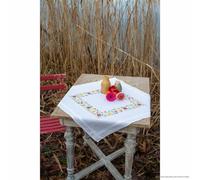 Vervaco Kit Point De Croix Pré-Imprimé Nappe FLEURS FRAÎCHES Broderie Kit Complet Adulte Loisir Créatif Maison Decoration Manuelle Table Cadeou DIY ca. 80 x 80 cm Cross Stitch Embroidery