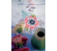 VERVACO Kit Point De Croix Pré-Imprimé Nappe FLEURS PASTEL Broderie Kit Complet Adulte Loisir Créatif Maison Decoration Manuelle Table Cadeou DIY ca. 80 x 80 cm Cross Stitch Embroidery