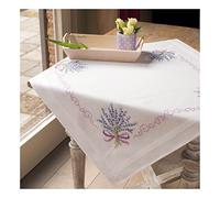 Vervaco Kit Point De Croix Pré-Imprimé Nappe LAVANDE Broderie Kit Complet Adulte Loisir Créatif Maison Decoration Manuelle Table Cadeou DIY ca. 80 x 80 cm Cross Stitch Embroidery