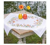 Vervaco Kit Point De Croix Pré-Imprimé Nappe Lavande ET Fleurs des Champs Broderie Kit Complet Adulte Loisir Créatif Maison Decoration Manuelle Table Cadeou DIY ca. 80 x 80 cm Cross Stitch Embroidery