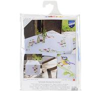 Vervaco Kit Point De Croix Pré-Imprimé Nappe MÉSANGE BLEUE AVEC VIOLETTES Broderie Kit Complet Adulte Loisir Créatif Maison Decoration Manuelle Table Cadeou DIY ca. 80 x 80 cm Cross Stitch Embroidery