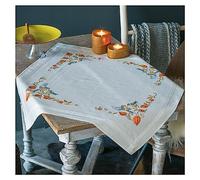 VERVACO Kit Point De Croix Pré-Imprimé Nappe MÉSANGES ET ALKÉKENGE Broderie Kit Complet Adulte Loisir Créatif Maison Decoration Manuelle Table Cadeou DIYca. 80 x 80 cm Cross Stitch Embroidery