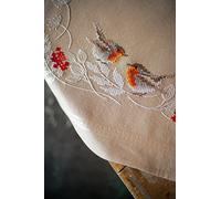 Vervaco Kit Point De Croix Pré-Imprimé Nappe ROUGE-GORGES EN HIVER Broderie Kit Complet Adulte Loisir Créatif Maison Decoration Manuelle Table Cadeou DIY ca. 80 x 80 cm Cross Stitch Embroidery