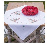 Vervaco Kit Point De Croix Pré-Imprimé Nappe SAPIN DÉCORÉ Broderie Kit Complet Adulte Loisir Créatif Maison Decoration Manuelle Table Cadeou DIY ca. 80 x 80 cm Cross Stitch Embroidery