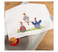 VERVACO Kit Point De Croix Pré-Imprimé Torchons POULES FOUS Broderie Kit Complet Adulte Loisir Créatif Maison Decoration Manuelle Cadeou DIY 46 x 71 cm Cross Stitch Embroidery