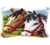 Vervaco Kit Point Noué Á Faire Coussin Broderie Debutant DIY 2 CHEVAUX Latch Hook Kit Complet Decoration Maison Manuelle Loisir Créatif ca. 40 x 40 cm Embroidery