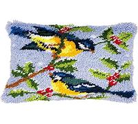 Vervaco Kit Point Noué Á Faire Coussin Broderie Debutant DIY 2 OISEAUX Latch Hook Kit Complet Decoration Maison Manuelle Loisir Créatif ca. 40 x 40 cm Embroidery