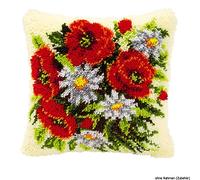 Vervaco Kit Point Noué Á Faire Coussin Broderie Debutant DIY BOUQUET DE FLEURS Latch Hook Kit Complet Decoration Maison Manuelle Loisir Créatif ca. 40 x 40 cm Embroidery