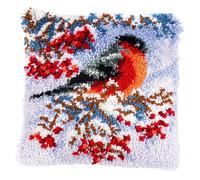 VERVACO Kit Point Noué Á Faire Coussin Broderie Debutant DIY BOUVREUIL EN HIVER Latch Hook Kit Complet Decoration Maison Manuelle Loisir Créatif ca. 40 x 40 cm Embroidery