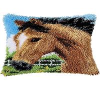 Vervaco Kit Point Noué Á Faire Coussin Broderie Debutant DIY CHEVAL ENTIER Latch Hook Kit Complet Decoration Maison Manuelle Loisir Créatif ca. 40 x 40 cm Embroidery