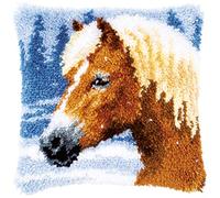 Vervaco Kit Point Noué Á Faire Coussin Broderie Debutant DIY CHEVAL Latch Hook Kit Complet Decoration Maison Manuelle Loisir Créatif ca. 40 x 40 cm Embroidery