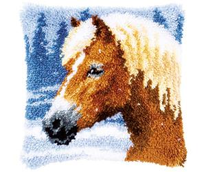 Vervaco Kit Point Noué Á Faire Coussin Broderie Debutant DIY CHEVAL Latch Hook Kit Complet Decoration Maison Manuelle Loisir Créatif ca. 40 x 40 cm Embroidery