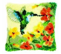 Vervaco Kit Point Noué Á Faire Coussin Broderie Debutant DIY COLIBRI AVEC FLEURS Latch Hook Kit Complet Decoration Maison Manuelle Loisir Créatif ca. 40 x 40 cm Embroidery