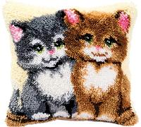 Vervaco Kit Point Noué Á Faire Coussin Broderie Debutant DIY DES CHATS Latch Hook Kit Complet Decoration Maison Manuelle Loisir Créatif ca. 40 x 40 cm Embroidery