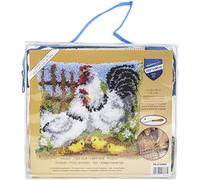 Vervaco Kit Point Noué Á Faire Coussin Broderie Debutant DIY FAMILLE DE POULES Latch Hook Kit Complet Decoration Maison Manuelle Loisir Créatif ca. 40 x 40 cm Embroidery