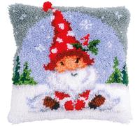 Vervaco Kit Point Noué Á Faire Coussin Broderie Debutant DIY GNOME DE NOËL Latch Hook Kit Complet Decoration Maison Manuelle Loisir Créatif ca. 40 x 40 cm Embroidery