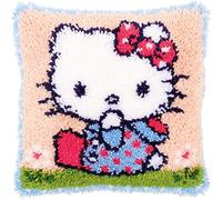 Vervaco Kit Point Noué Á Faire Coussin Broderie Debutant DIY HELLO KITTY SUR L'HERBE Latch Hook Kit Complet Decoration Maison Manuelle Loisir Créatif ca. 40 x 40 cm Embroidery