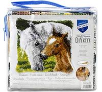 Vervaco Kit Point Noué Á Faire Coussin Broderie Debutant DIY JUMENT AVEC POULAIN Latch Hook Kit Complet Decoration Maison Manuelle Loisir Créatif ca. 40 x 40 cm Embroidery