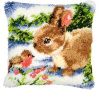 Vervaco Kit Point Noué Á Faire Coussin Broderie Debutant DIY LAPIN & OISEAU DANS NEIGE Latch Hook Kit Complet Decoration Maison Manuelle Loisir Créatif ca. 40 x 40 cm Embroidery