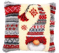 VERVACO Kit Point Noué Á Faire Coussin Broderie Debutant DIY LUTIN DE NOËL Latch Hook Kit Complet Decoration Maison Manuelle Loisir Créatif ca. 40 x 40 cm Embroidery