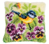 Vervaco Kit Point Noué Á Faire Coussin Broderie Debutant DIY MÉSANGE BLEUE Latch Hook Kit Complet Decoration Maison Manuelle Loisir Créatif ca. 40 x 40 cm Embroidery