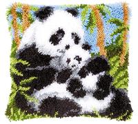 Vervaco Kit Point Noué Á Faire Coussin Broderie Debutant DIY OURS PANDA Latch Hook Kit Complet Decoration Maison Manuelle Loisir Créatif ca. 40 x 40 cm Embroidery
