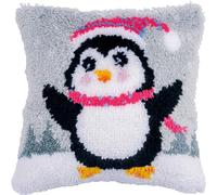 Vervaco Kit Point Noué Á Faire Coussin Broderie Debutant DIY PINGOUIN Latch Hook Kit Complet Decoration Maison Manuelle Loisir Créatif ca. 40 x 40 cm Embroidery