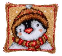 VERVACO Kit Point Noué Á Faire Coussin Broderie Debutant DIY Pingüino Latch Hook Kit Complet Decoration Maison Manuelle Loisir Créatif ca. 40 x 40 cm Embroidery