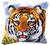 Vervaco Kit Point Noué Á Faire Coussin Broderie Debutant DIY TIGRE Latch Hook Kit Complet Decoration Maison Manuelle Loisir Créatif ca. 40 x 40 cm Embroidery