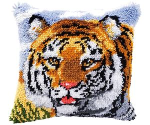 Vervaco Kit Point Noué Á Faire Coussin Broderie Debutant DIY TIGRE Latch Hook Kit Complet Decoration Maison Manuelle Loisir Créatif ca. 40 x 40 cm Embroidery