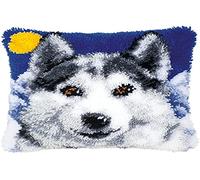 Vervaco Kit Point Noué Á Faire Coussin Broderie Debutant DIY UN LOUP Latch Hook Kit Complet Decoration Maison Manuelle Loisir Créatif ca. 40 x 40 cm Embroidery