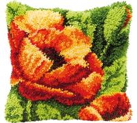 Vervaco Kit Point Noué Á Faire Coussin Broderie Debutant DIY UNE FLEUR ORANGE Latch Hook Kit Complet Decoration Maison Manuelle Loisir Créatif ca. 40 x 40 cm Embroidery