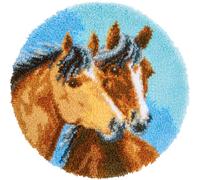 VERVACO Kit Tapis Point Noué Á Faire 2 CHEVAUX Broderie Debutant DIY Latch Hook Kit Complet Decoration Maison Manuelle Loisir Créatif ca. 55 x 55 cm Embroidery