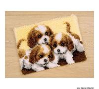 Vervaco Kit Tapis Point Noué Á Faire 3 CHIOTS Broderie Debutant DIY Latch Hook Kit Complet Decoration Maison Manuelle Loisir Créatif ca. 50 x 40 cm Embroidery
