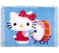 Vervaco Kit Tapis Point Noué Á Faire HELLO KITTY AVEC TAMBOUR Broderie Debutant DIY Latch Hook Kit Complet Decoration Maison Manuelle Loisir Créatif ca. 55 x 40 cm Embroidery