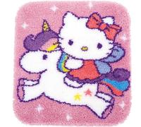Vervaco Kit Tapis Point Noué Á Faire HELLO KITTY&LICORNE Broderie Debutant DIY Latch Hook Kit Complet Decoration Maison Manuelle Loisir Créatif ca. 55 x 61 cm Embroidery
