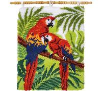 Vervaco Kit Tapis Point Noué Á Faire PERROQUETS DANS LA JUNGLE Broderie Debutant DIY Latch Hook Kit Complet Decoration Maison Manuelle Loisir Créatif ca. 55 x 72 cm Embroidery