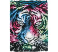 VERVACO Kit Tapis Point Noué Á Faire TIGRE Broderie Debutant DIY Latch Hook Kit Complet Decoration Maison Manuelle Loisir Créatif ca. 55 x 81 cm Embroidery